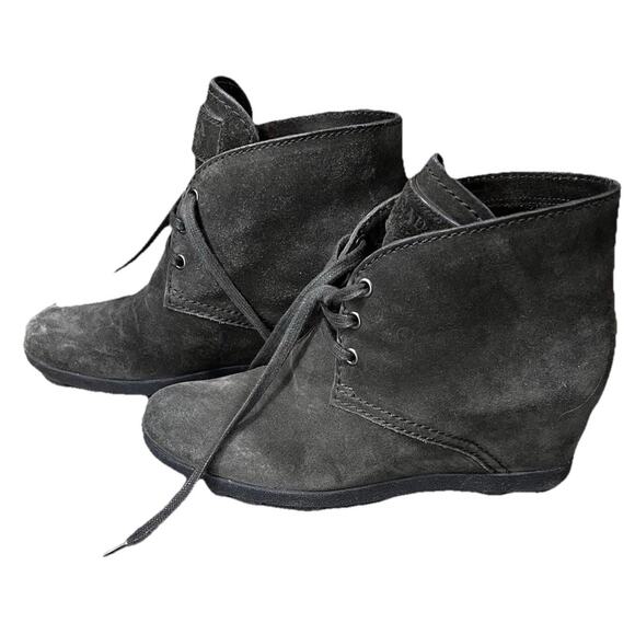 Prada Suede Leather Wedge Ankle Boots Shoes Women's Size 37 EU/ 6.5 US Gray - Picture 1 of 10